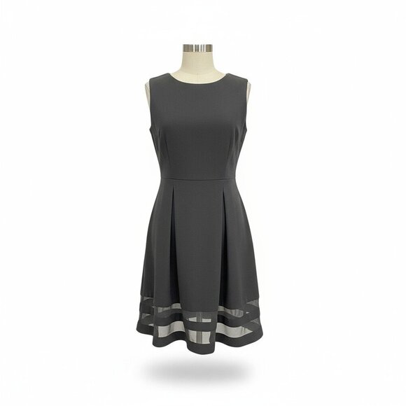 Calvin Klein Black Sleeveless Fit & Flare Dress with Sheer Hem Detail - Picture 1 of 9